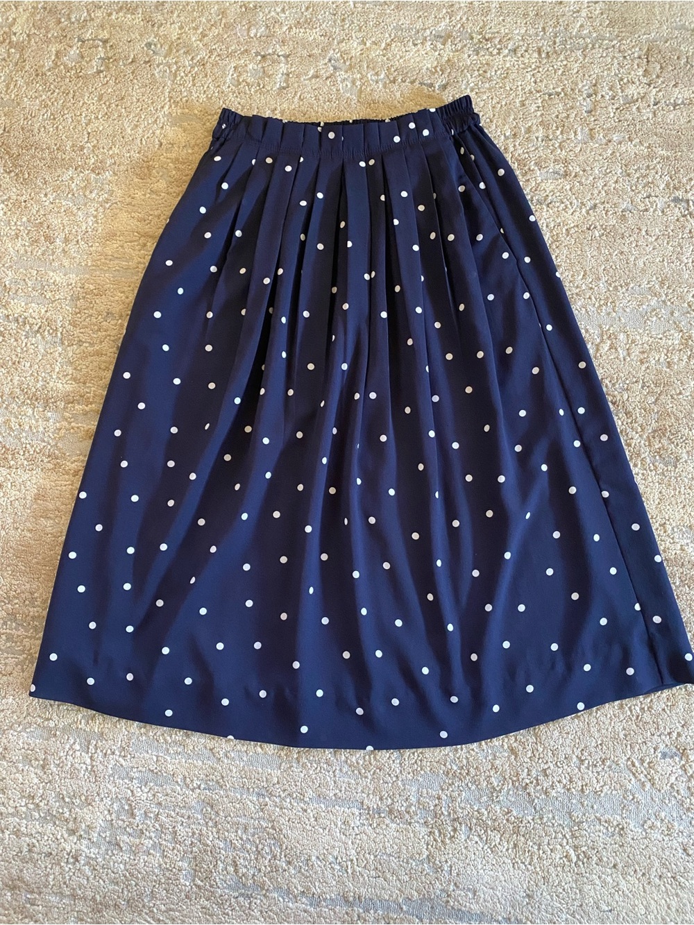 J Crew Navy Polka Dot Swiss Dot Pleated Midi Skirt Lined: 2